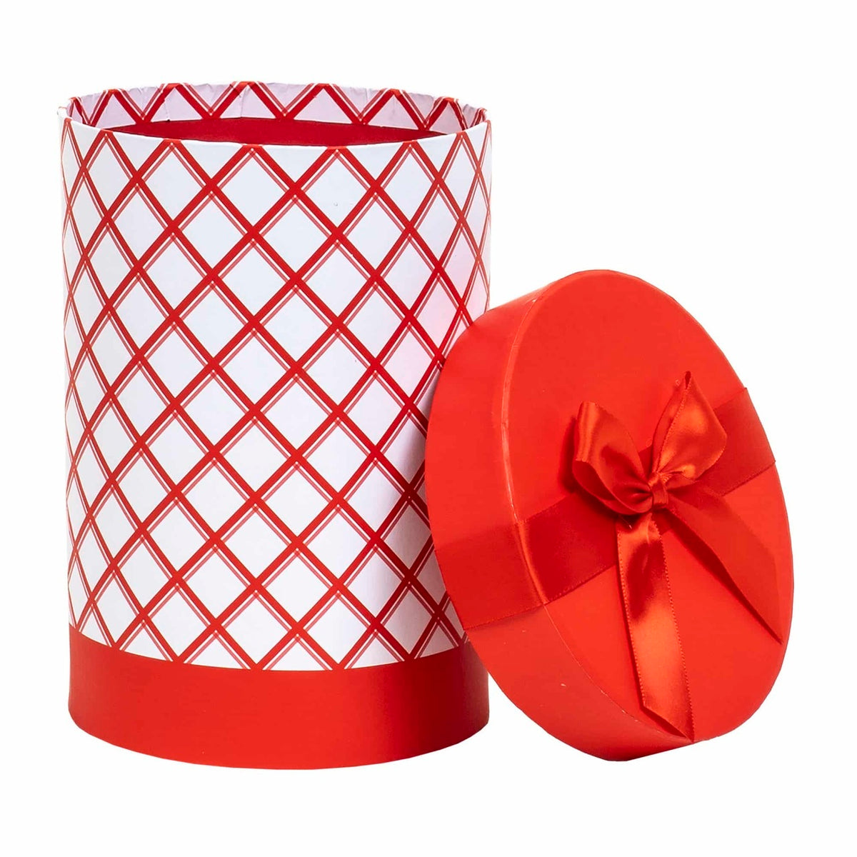 Set 3 cutii cilindrice cu model, culoare rosie, dimensiuni diferite