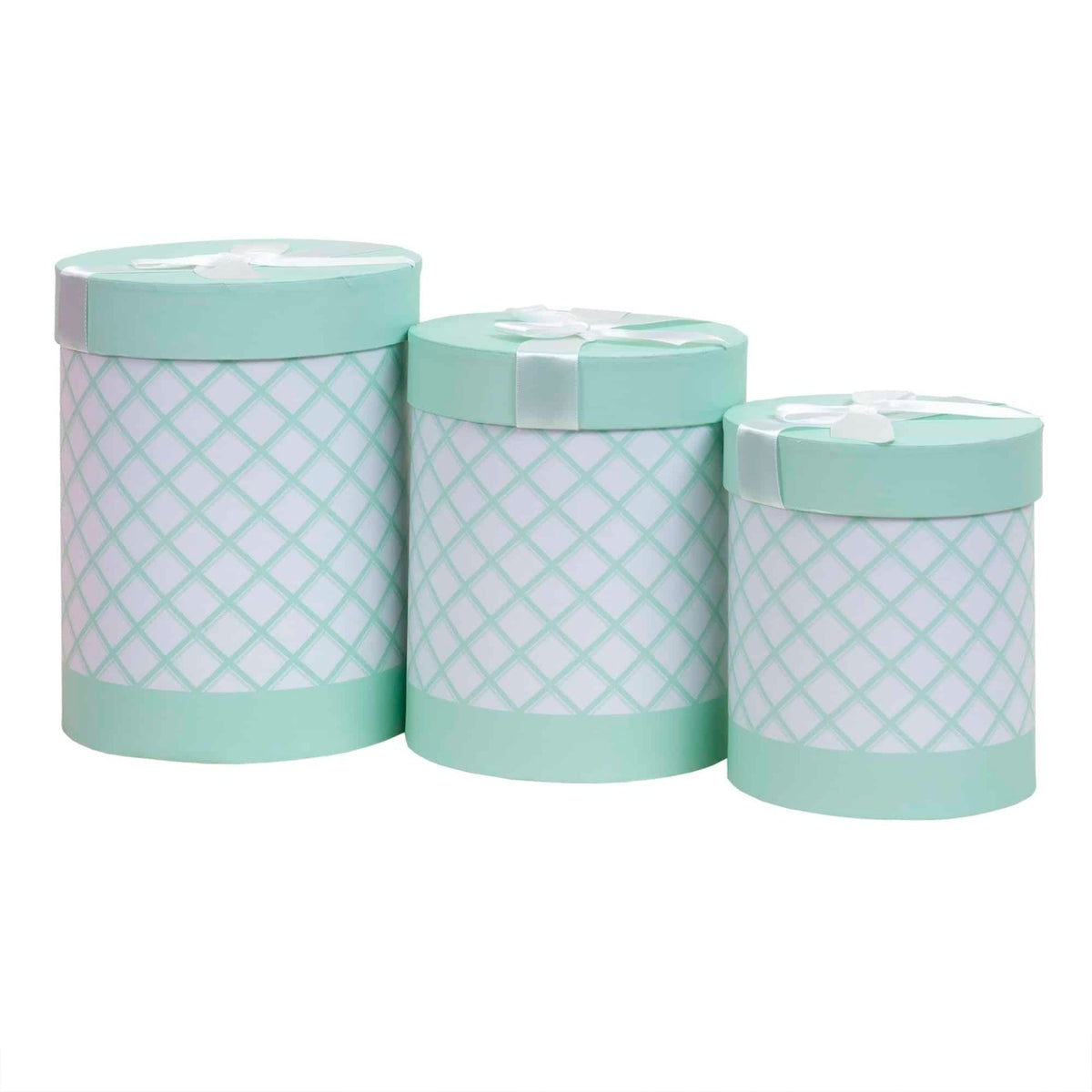 Set 3 cutii cilindrice cu model, culoare verde, dimensiuni variate