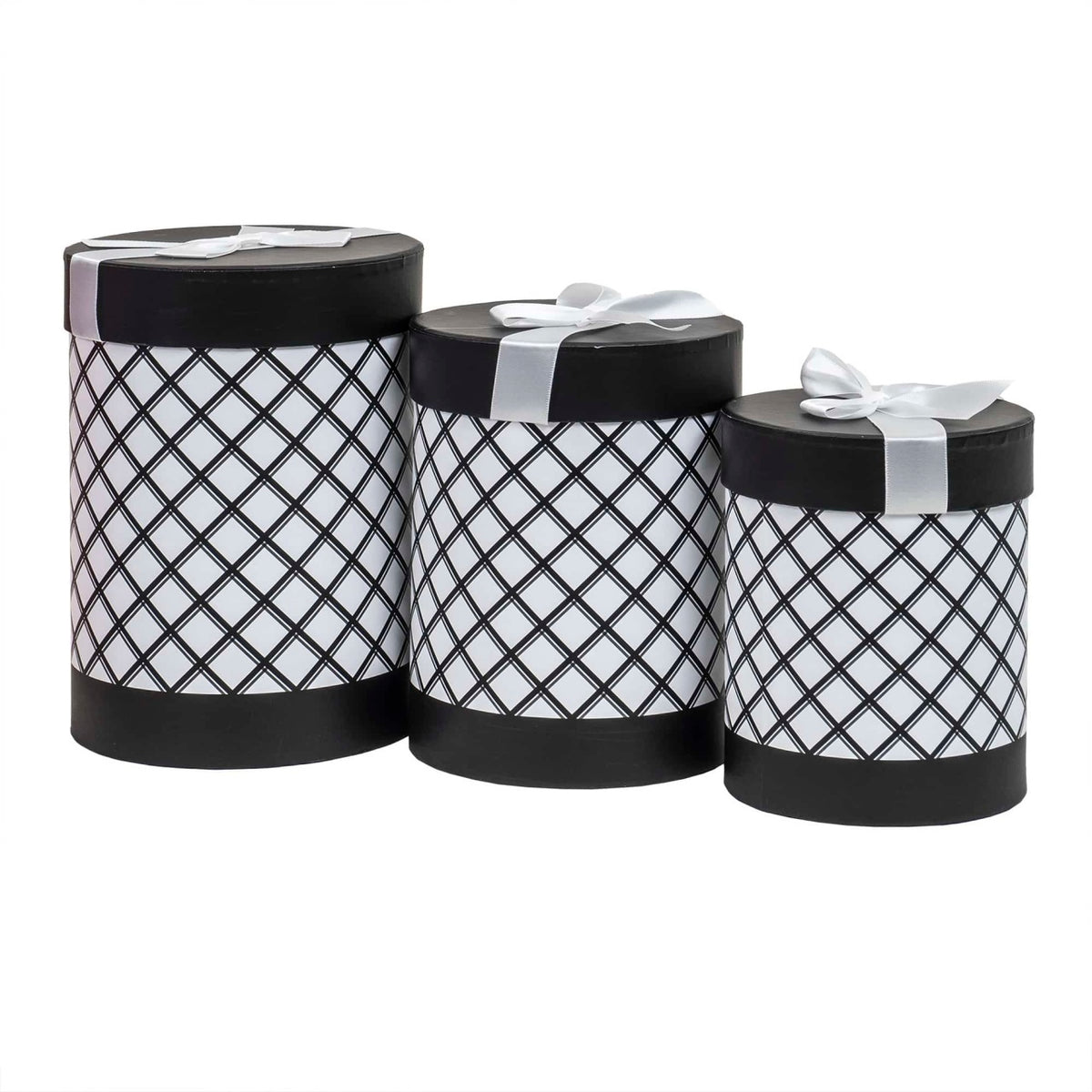 Set 3 cutii cilindrice cu model, negru, dimensiuni diferite