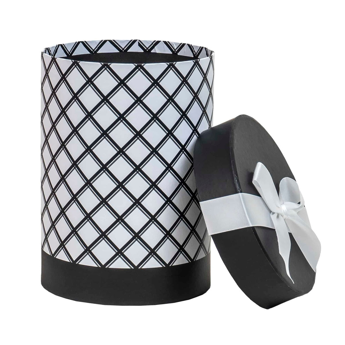 Set 3 cutii cilindrice cu model, negru, dimensiuni diferite