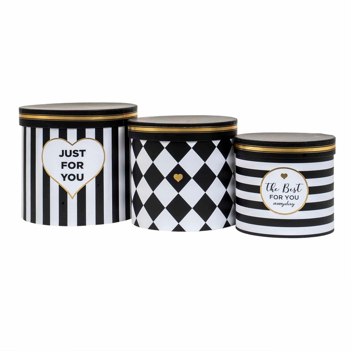 Set 3 cutii cilindrice cu modele diferite, dimensiuni variate pentru decor si cadouri