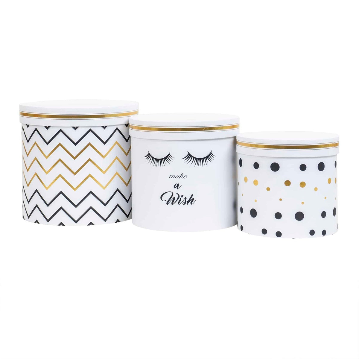 Set 3 cutii cilindrice cu modele diferite, dimensiuni variate pentru decor si cadouri