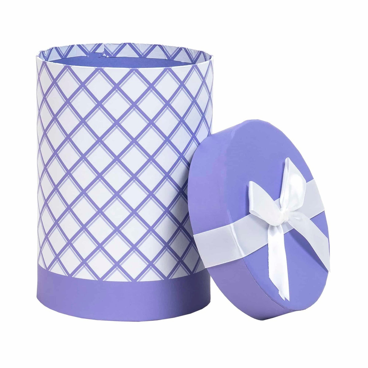 Set 3 cutii cilindrice mov cu model, dimensiuni diferite pentru decor si cadouri