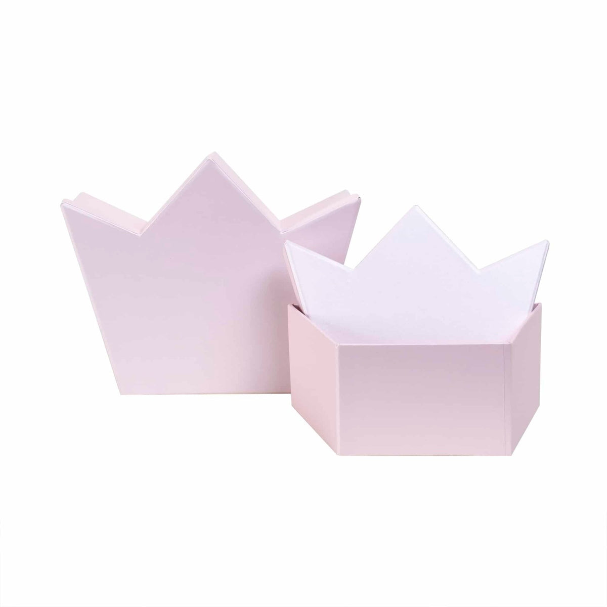 Set 3 cutii decorativa forma coronita, roz, dimensiuni diferite