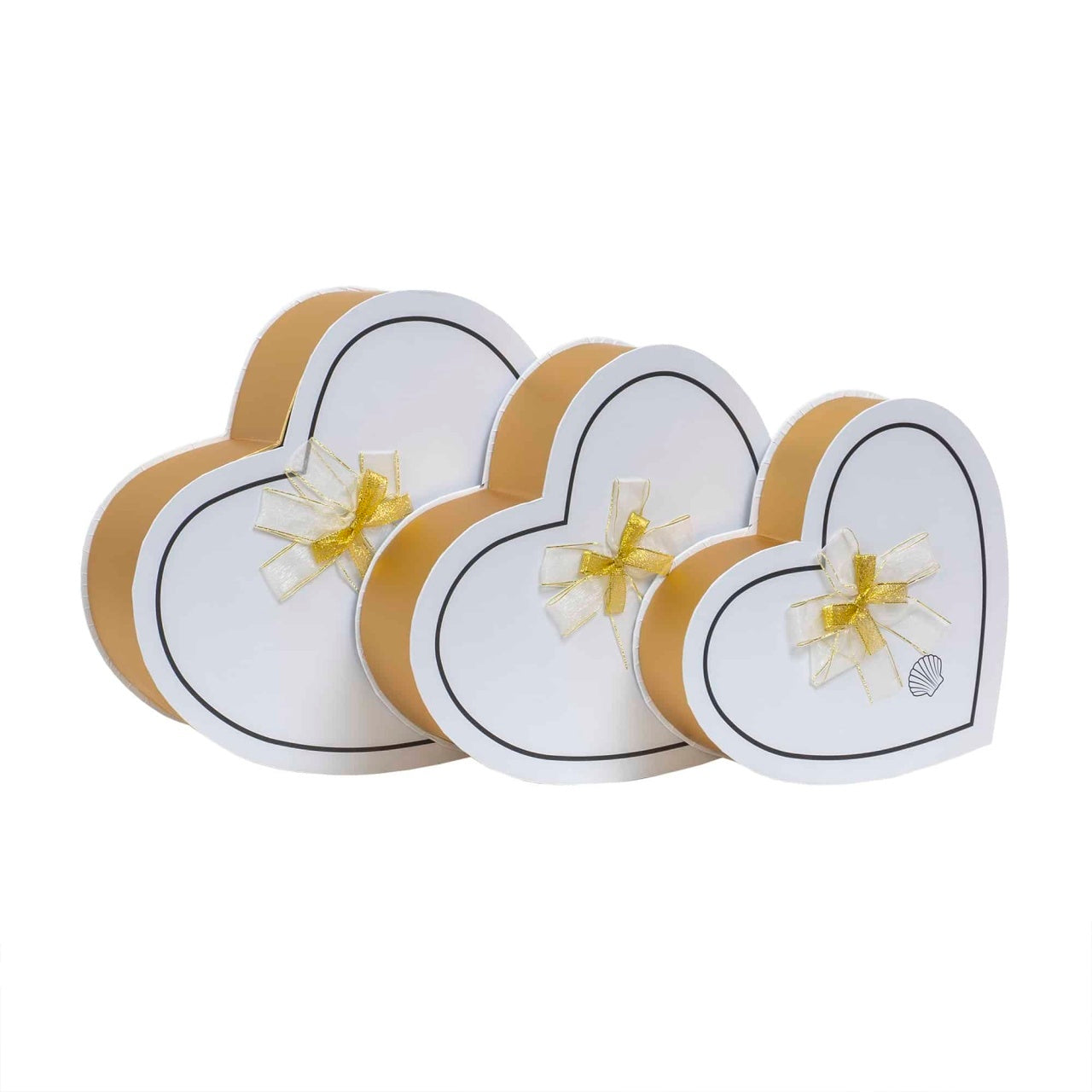 Set 3 cutii in forma de inima cu capac alb, dimensiuni variate