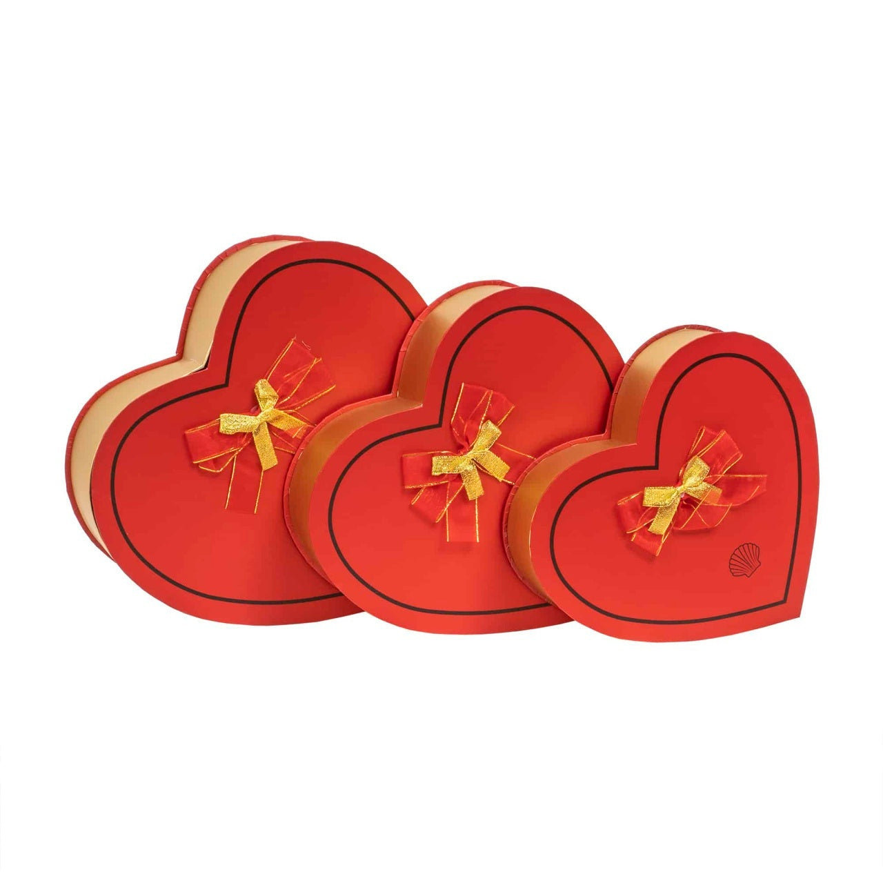 Set 3 cutii in forma de inima cu capac rosu, dimensiuni diferite