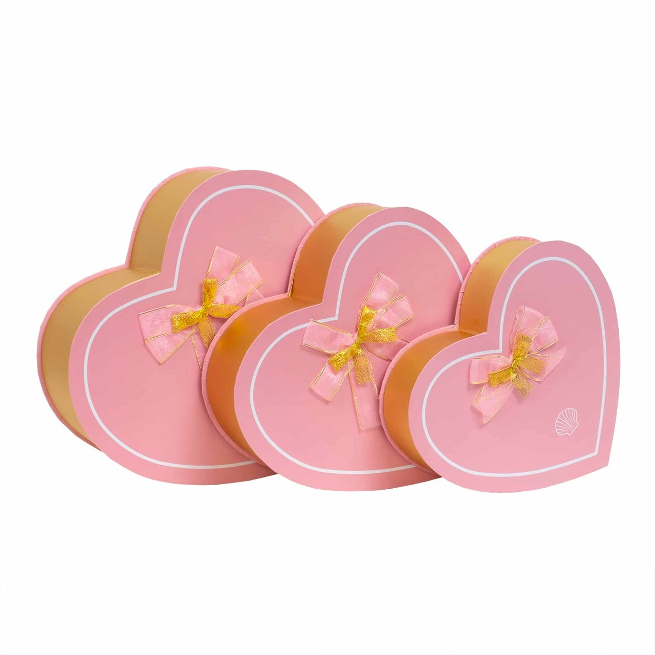 Set 3 cutii in forma de inima cu capac roz, dimensiuni diferite