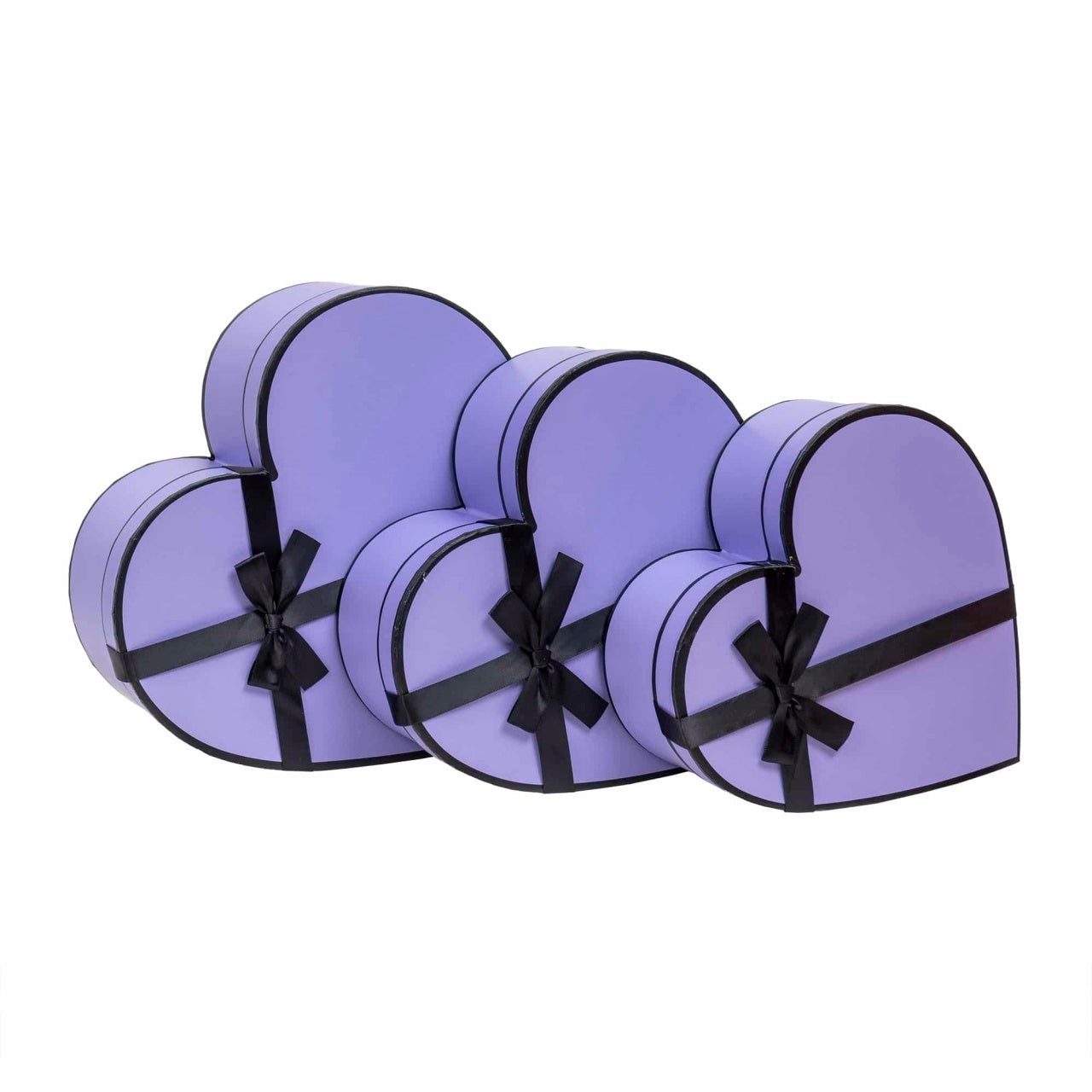 Set 3 cutii in forma de inima cu fundita, dimensiuni diferite