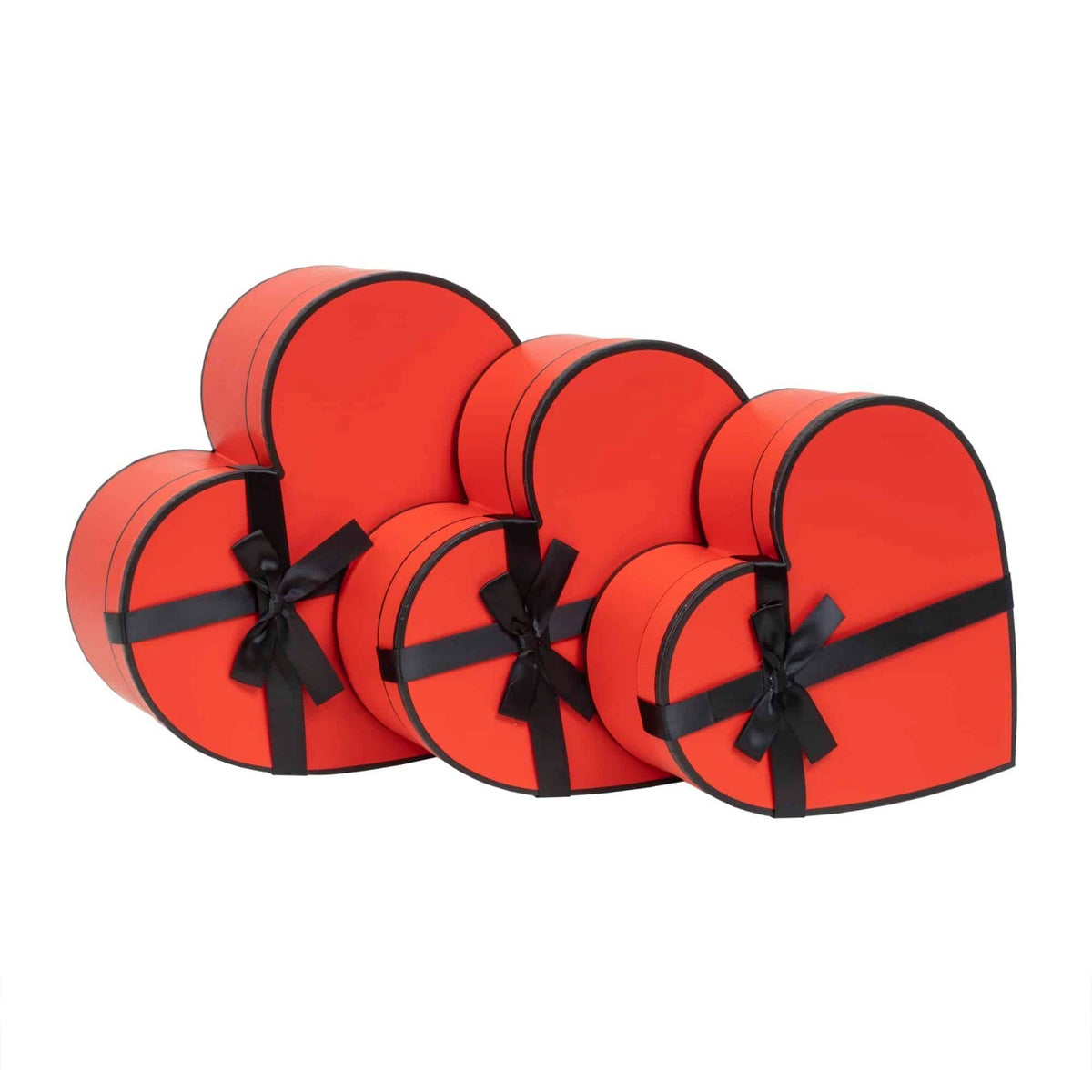 Set 3 cutii in forma de inima cu fundita, diverse dimensiuni, rosii