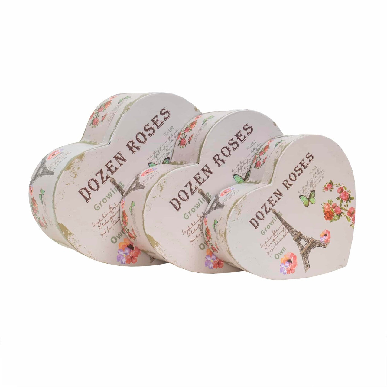 Set 3 cutii in forma de inima cu model, dimensiuni diferite