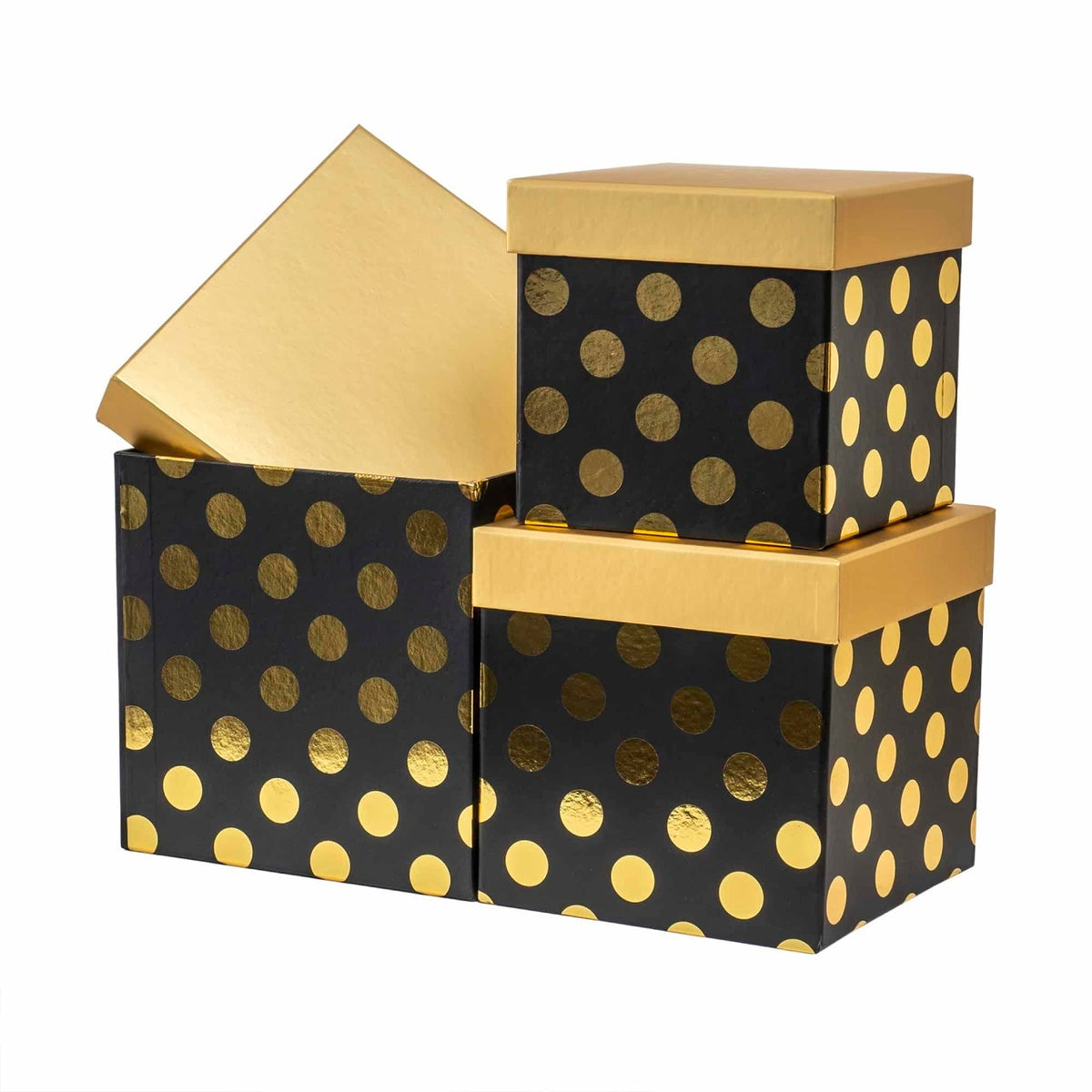 Set 3 cutii patrately cu buline si snur, negru, dimensiuni variate