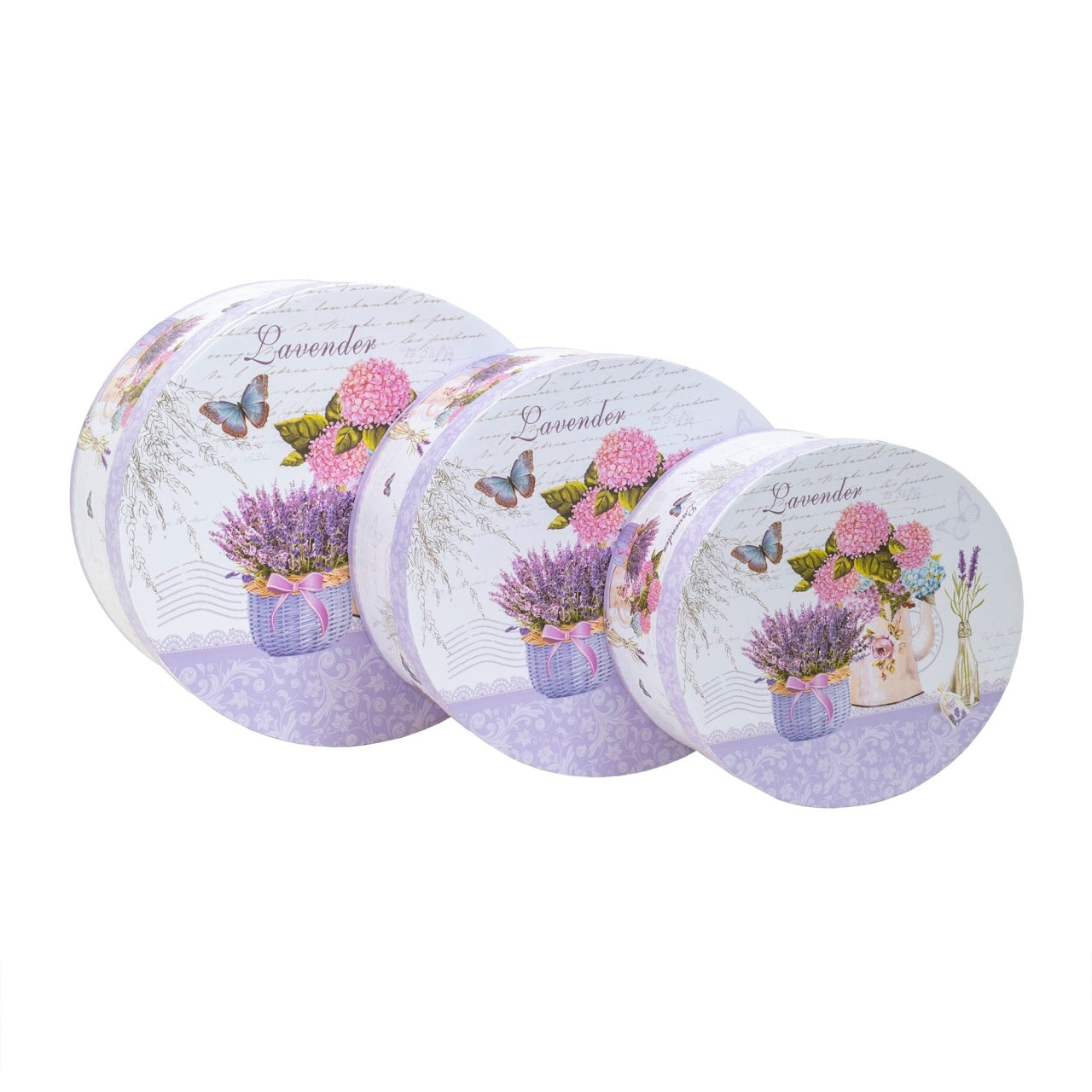 Set 3 cutii rotunde cu model, dimensiuni diferite pentru decor si cadouri