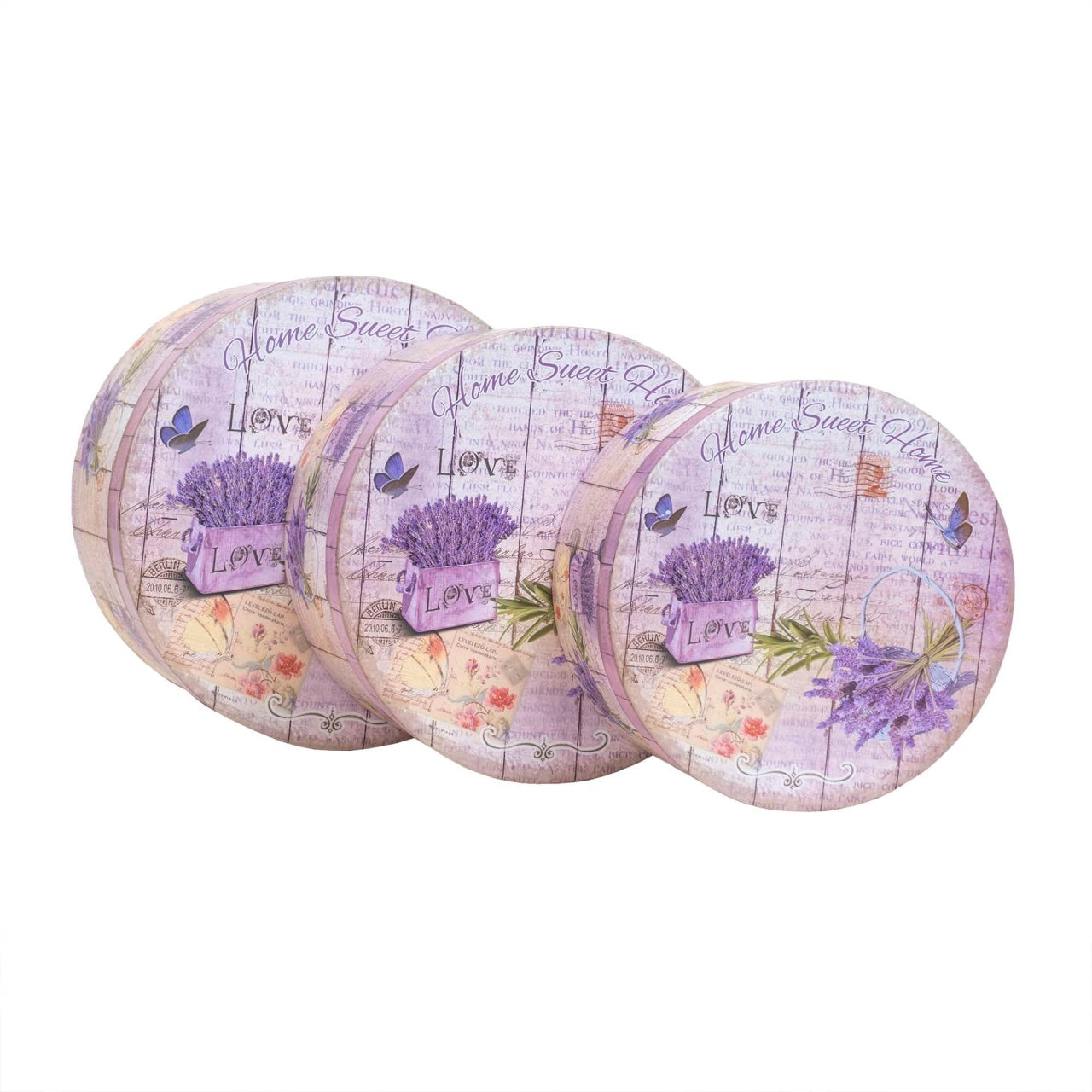 Set 3 cutii rotunde cu model, dimensiuni diferite pentru decor si depozitare