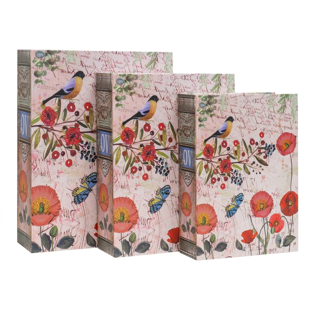 Set 3 cutii tip carte cu model, dimensiuni diferite pentru decor si cadouri
