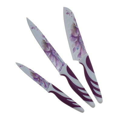 Set 3 cutite bucatarie inox cu invelis ceramic, marimi diferite, cutie magnetica