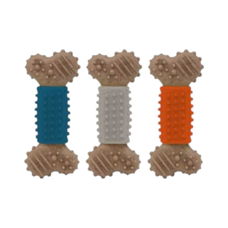 Set 3 jucarii pentru caini, in forma de os, multicolore