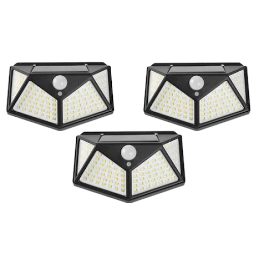 Set 3 lampi cu incarcare solara FOXMAG24, senzor miscare, 3 trepte de iluminare, 100 LED