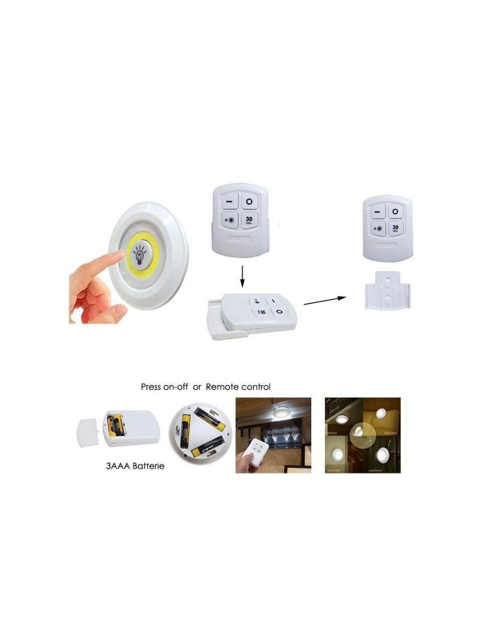 Set 3 lampi LED, 3W, COB, cu telecomanda