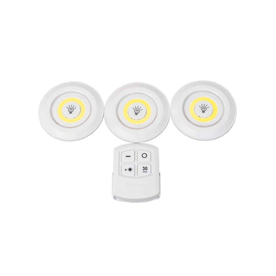 Set 3 lampi LED rotunde cu telecomanda si banda autoadeziva, reglaj intensitate