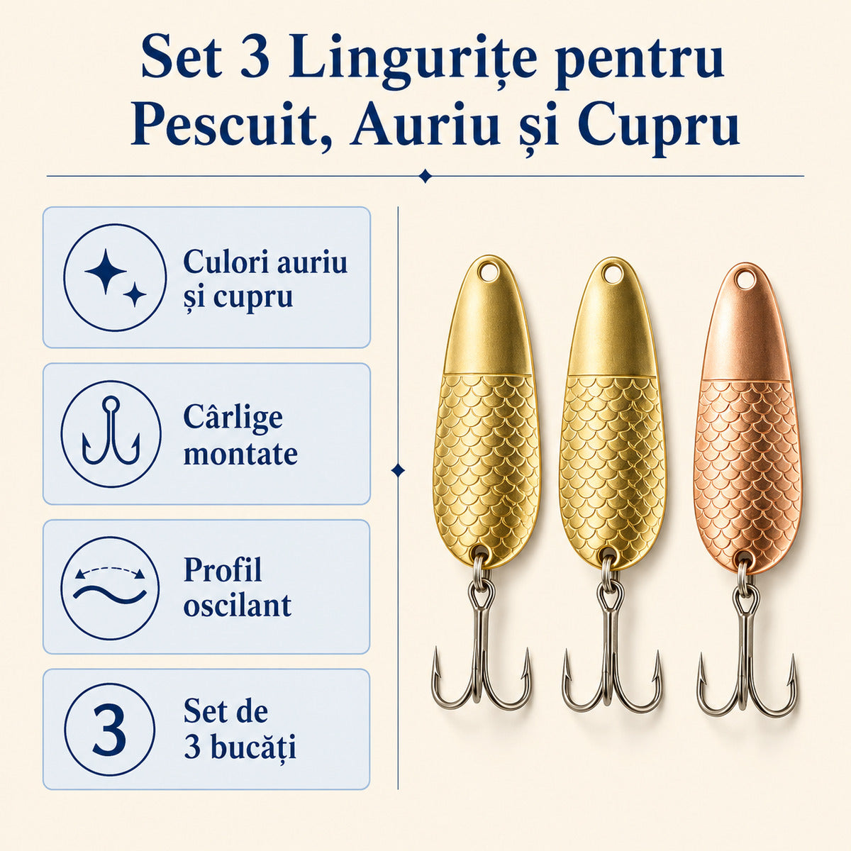 Set 3 Lingurițe pentru Pescuit, Auriu și Cupru – caracteristici și beneficii