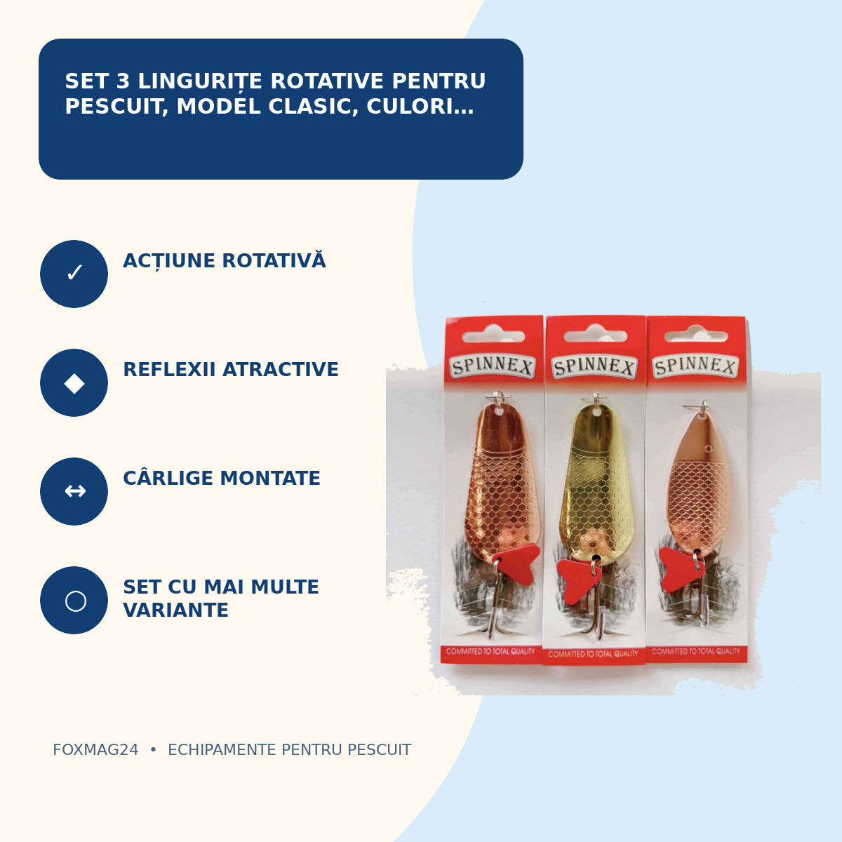 Set 3 Lingurițe Rotative pentru Pescuit, Model Clasic, Culori Asortate – caracteristici