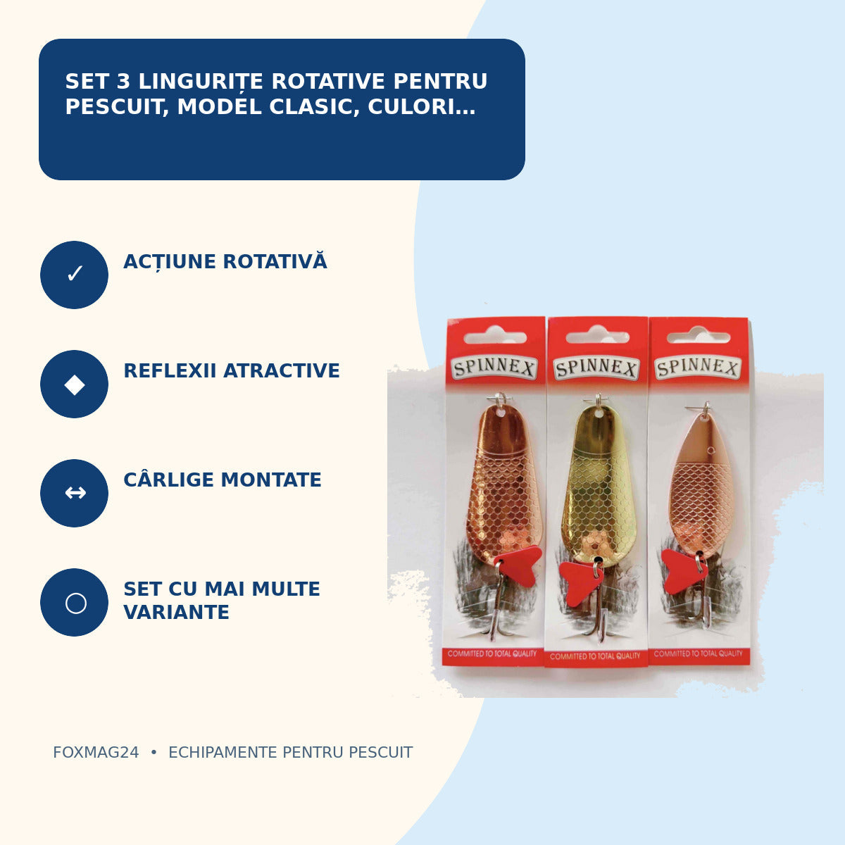 Set 3 Lingurițe Rotative pentru Pescuit, Model Clasic, Culori Asortate – caracteristici și beneficii