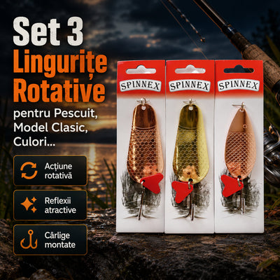 Set 3 Lingurițe Rotative pentru Pescuit, Model Clasic, Culori Asortate – imagine principală promoțională