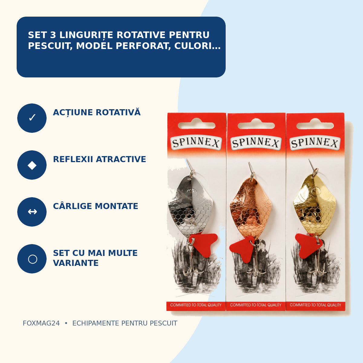 Set 3 Lingurițe Rotative pentru Pescuit, Model Perforat, Culori Asortate – caracteristici