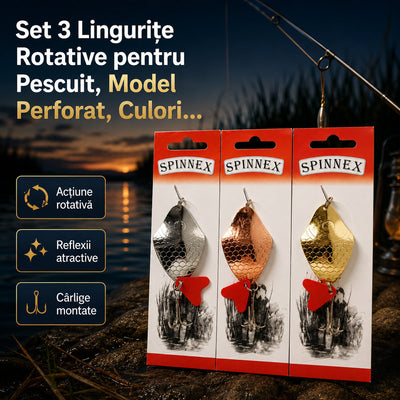 Set 3 Lingurițe Rotative pentru Pescuit, Model Perforat, Culori Asortate – imagine principală promoțională