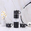 Set 3 piese, cu termos si 2 cani, capacitate 500ml, din metal si silicon, cu capac ermetic, BPA Free, negru