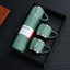 Set 3 piese, cu termos si 2 cani, capacitate 500ml, din metal si silicon, cu capac ermetic, BPA Free, verde