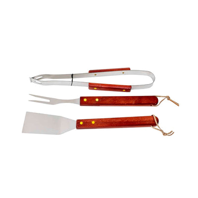Set 3 piese pentru gratar cu maner din lemn, inox, lungime 33 cm