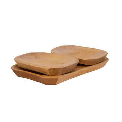 Set 3 platouri din lemn pentru servire, dreptunghiulare, maron, diferite dimensiuni