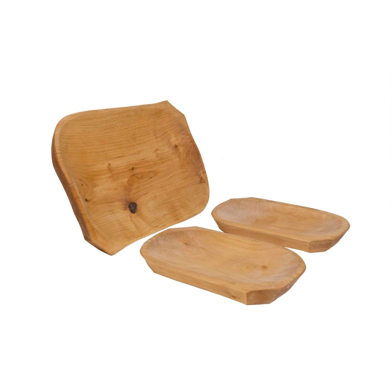 Set 3 platouri din lemn pentru servire, dreptunghiulare, maron, diferite dimensiuni