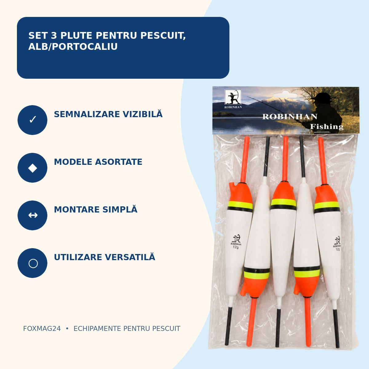 Set 3 Plute pentru Pescuit, Alb/Portocaliu – caracteristici