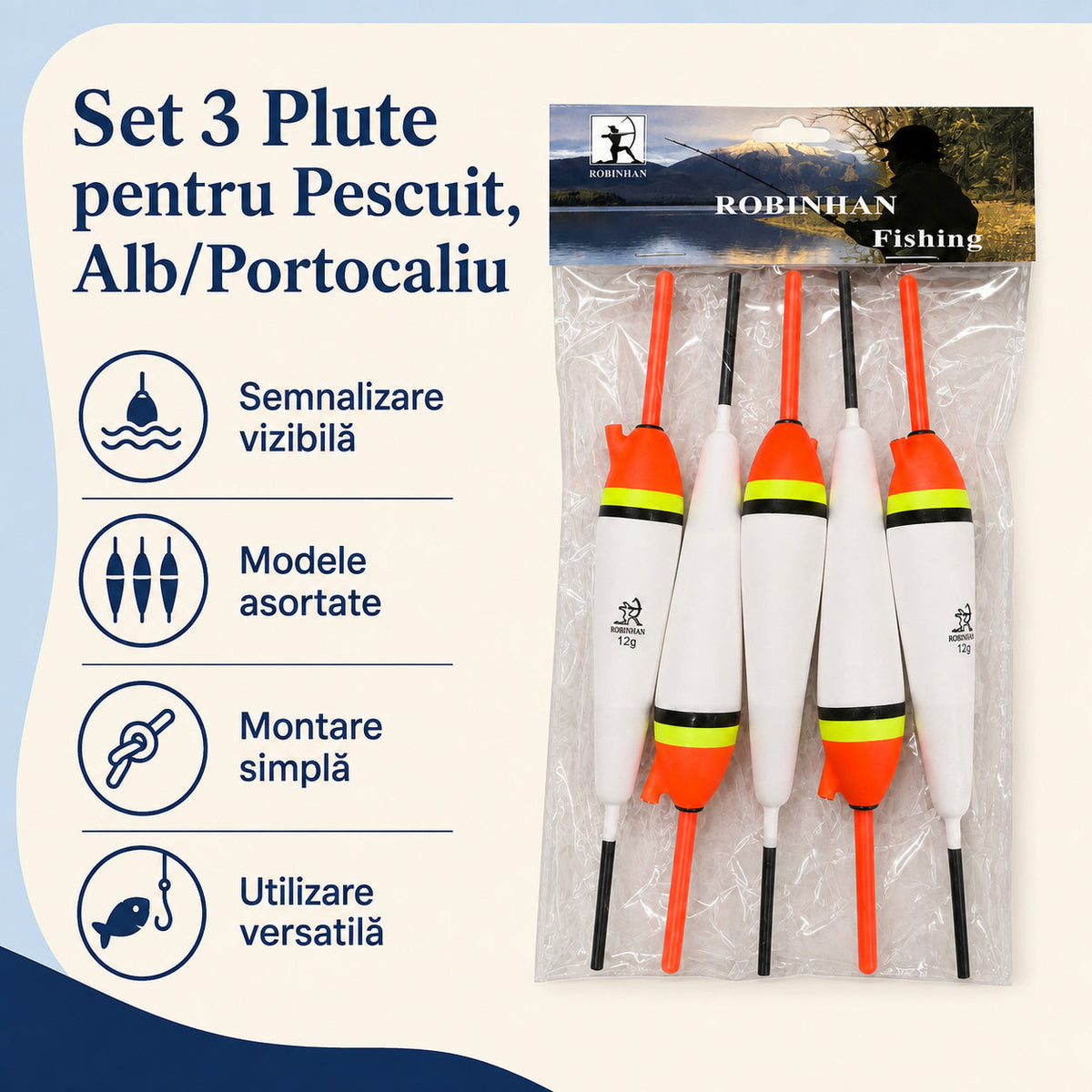Set 3 Plute pentru Pescuit, Alb/Portocaliu – caracteristici și beneficii