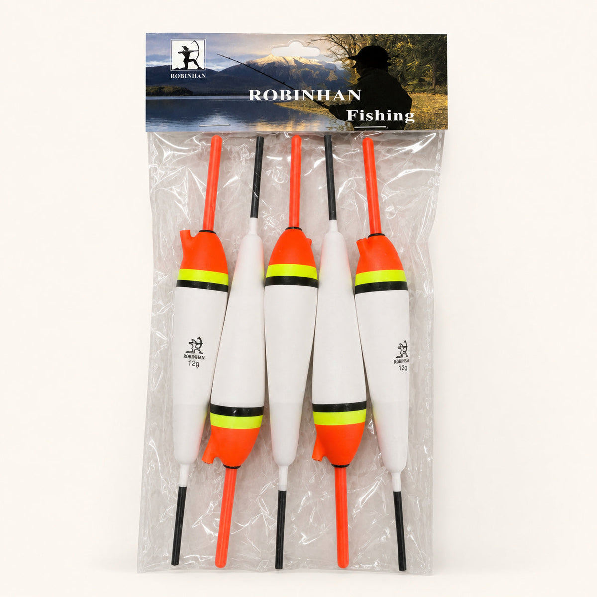 Set 3 Plute pentru Pescuit, Alb/Portocaliu – imagine de catalog pe fundal alb cald