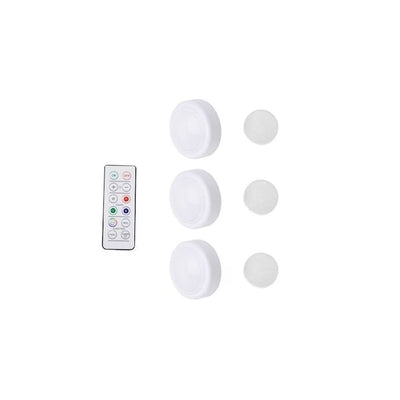 Set 3 spoturi pe baterii, montare cu adeziv, doua moduri de control, telecomanda sau apasare, dimensiuni 6.2 cm x 2.5 cm, alb