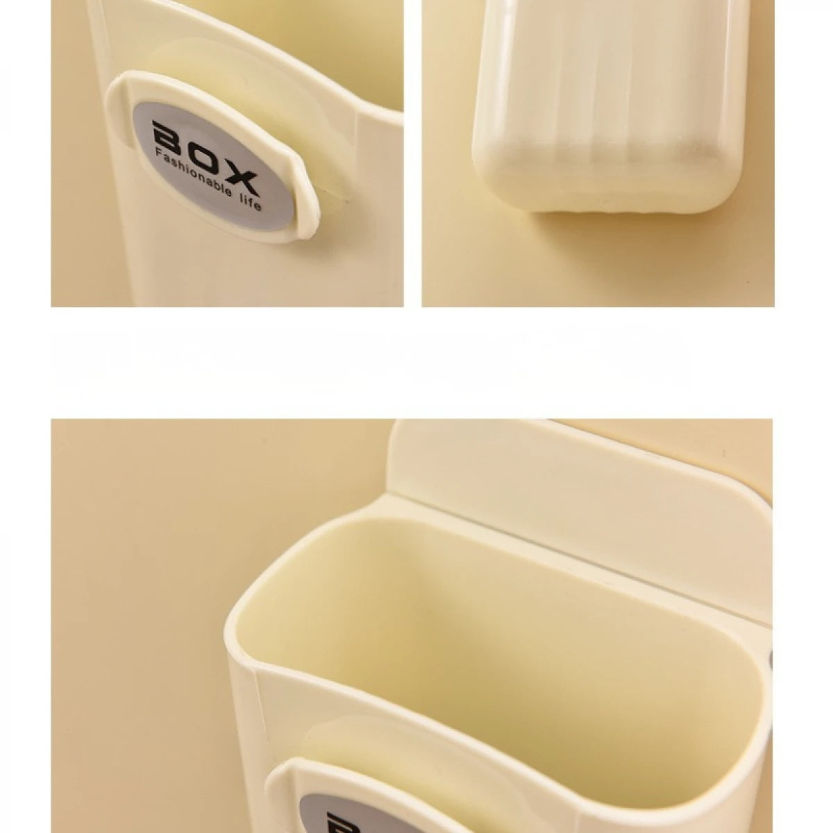 Set 3 suporturi autoadezive pentru depozitare accesorii mici, montare oriunde in casa, dimensiuni 11.5 x 9 x 8 cm, bej