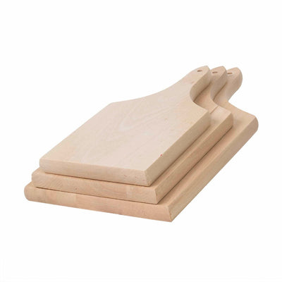 Set 3 tocatoare din lemn de fag cu maner, grosime 20mm, forme dreptunghiulare si oval