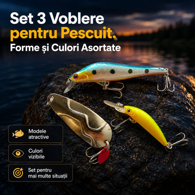 Set 3 Voblere pentru Pescuit, Forme și Culori Asortate – imagine principală promoțională