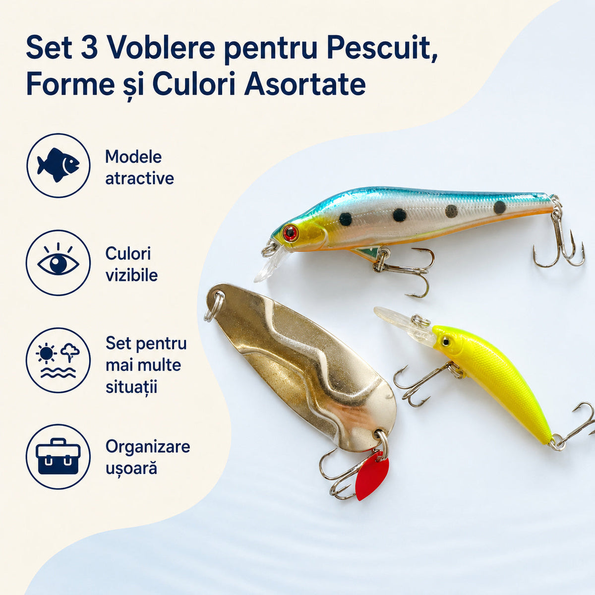 Set 3 Voblere pentru Pescuit, Forme și Culori Asortate – caracteristici și beneficii