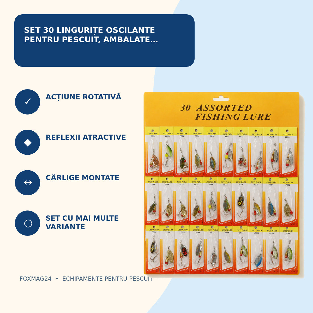 Set 30 Lingurițe Oscilante pentru Pescuit, Ambalate Individual – caracteristici