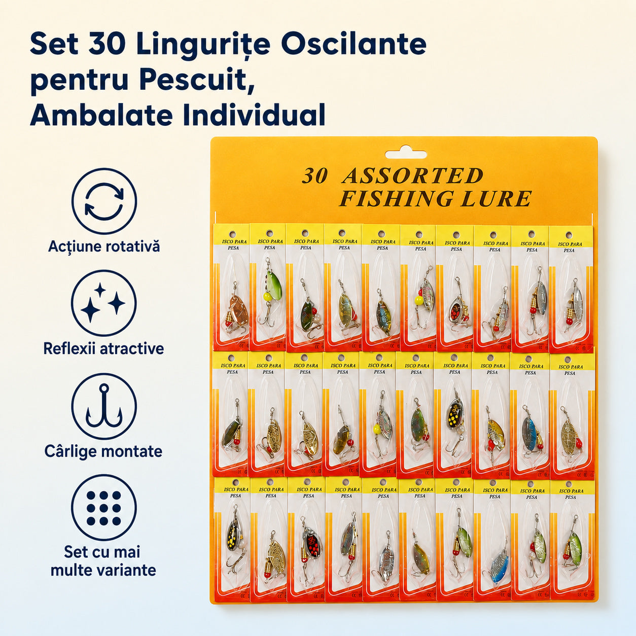 Set 30 Lingurițe Oscilante pentru Pescuit, Ambalate Individual – caracteristici