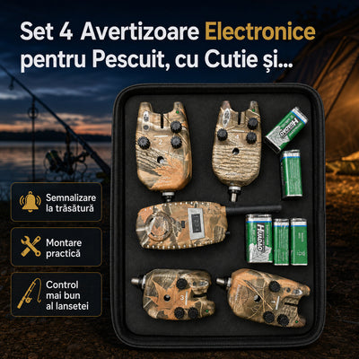 Set 4 Avertizoare Electronice pentru Pescuit, cu Cutie și Accesorii, Camuflaj – imagine principală promoțională