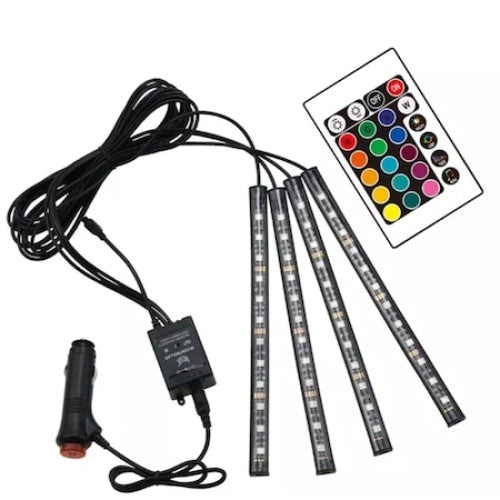 Set 4 benzi lumini ambientale auto, FOXMAG24, cu telecomanda, intensitate reglabila, 12 LED