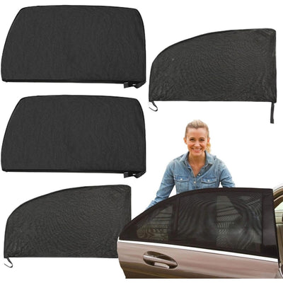 Set 4 bucati parasolar auto tip husa, anti-tantari si anti-UV, din tesatura de nailon foarte elastica, negru