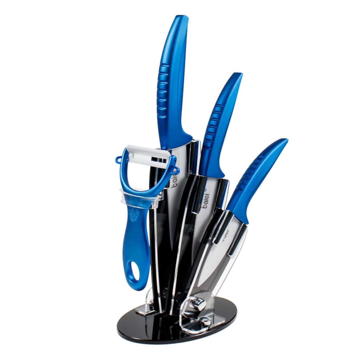 Set 4 cutite bucatarie cu lama ceramica si suport de masa