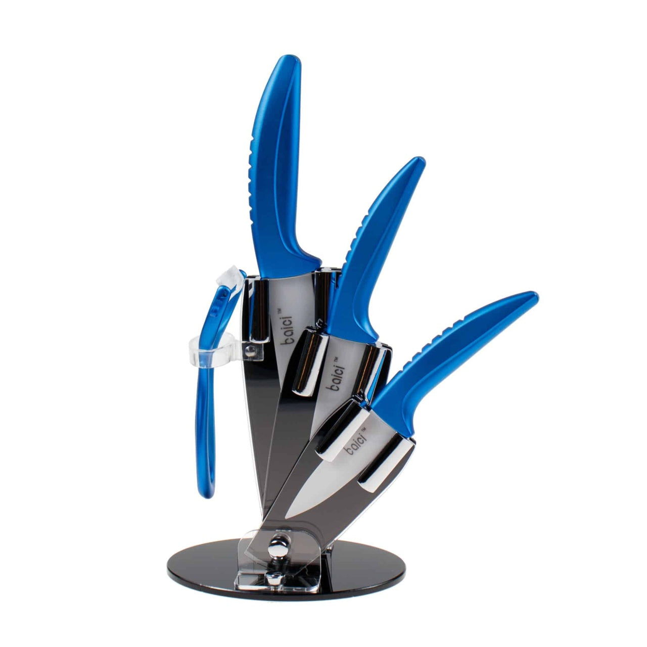 Set 4 cutite bucatarie cu lama ceramica si suport de masa