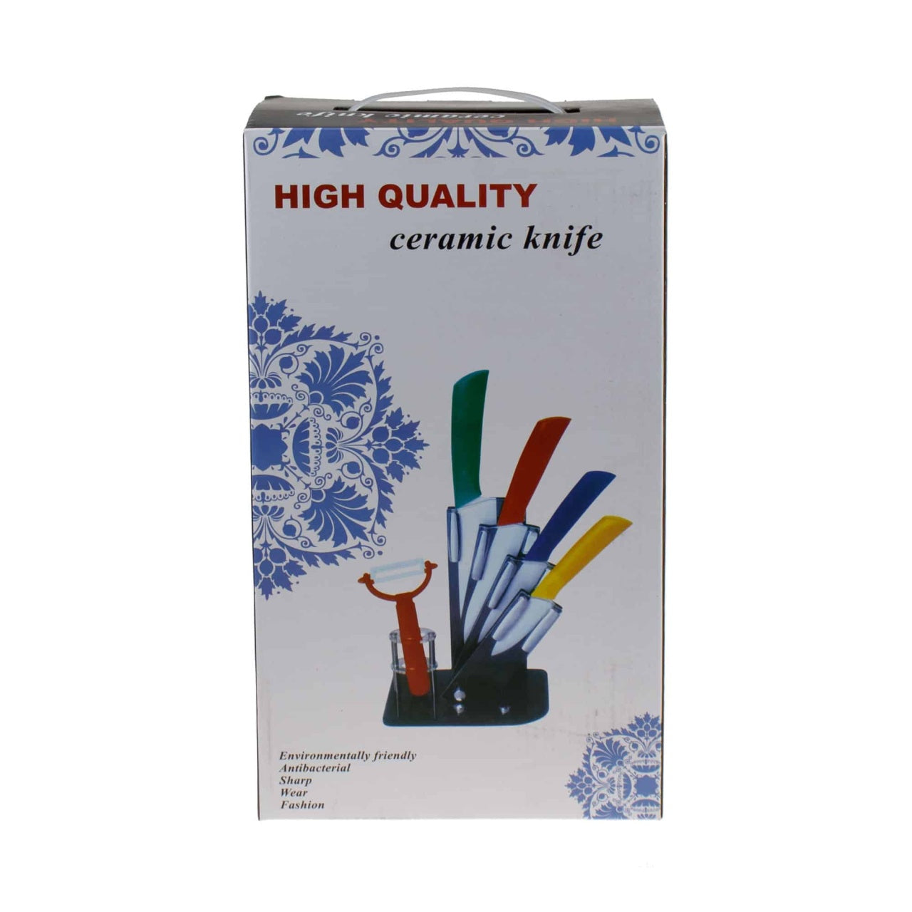 Set 4 cutite bucatarie cu lama ceramica si suport de masa